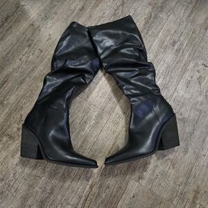 Black Faux Leather Cowgirl Boots